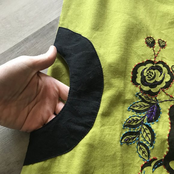 Fuchhi Cotton Floral Embroidered Dress w Pockets shoulder ties Drawstring Med - Picture 5 of 9